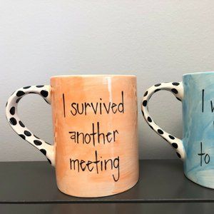 Mug Set "I survived meeting, I whisper WTF" 2 mugs